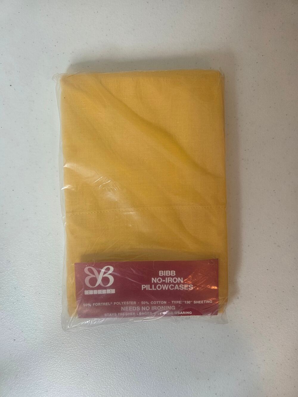BIBB NonIron Vintage Pillowcase Standard Size Type 130 Sheet Cotton Blend Yellow